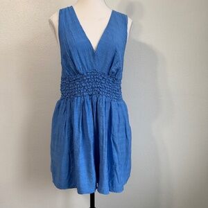 Mustard Seed Halter Keyhole Back Smocked Waist Blue Romper Size L